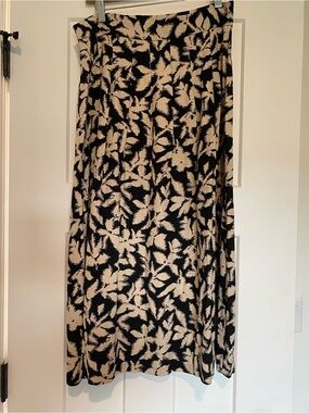 Sezane Alicia Black & Cream Leaf-Print Midi Skirt NWT